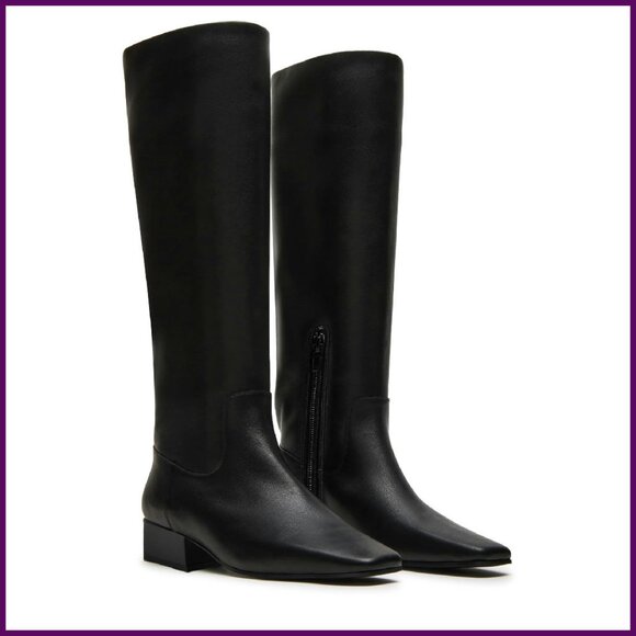 Knee High Boots Square Toe Chunky Heel Side Zipper Fall Winter Shoes